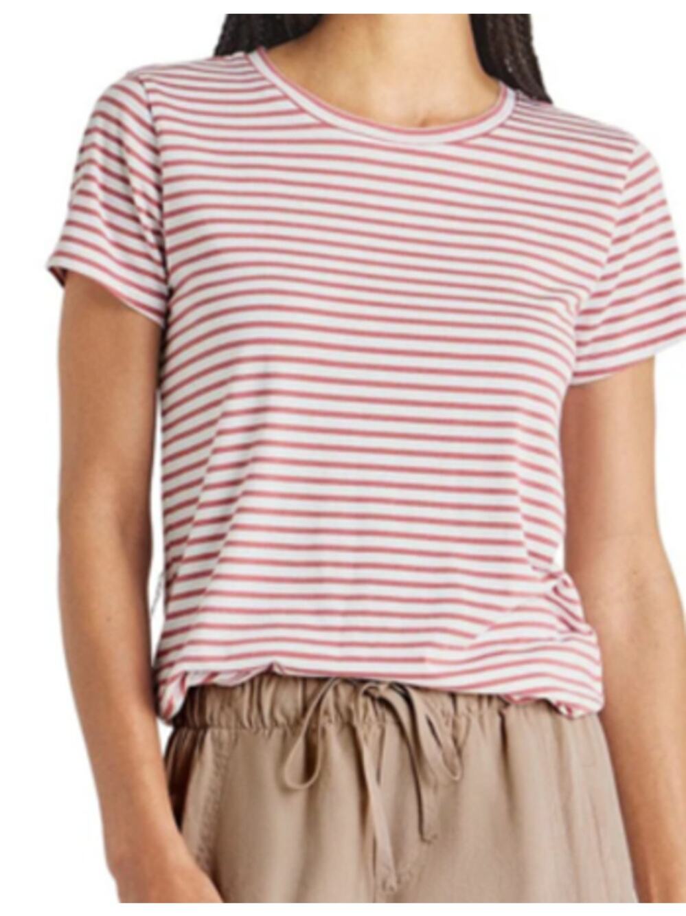 SPLENDID TOP WOMENS SIZE MEDIUM LULU CREW NECK TEE SHIRT RED WHITE STRIPES NEW